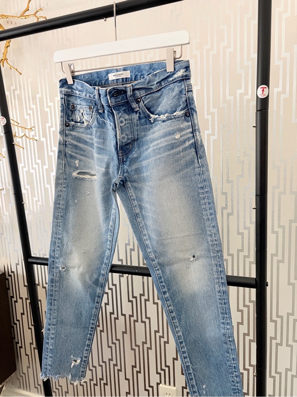 Moussy Light Blue Distressed Straight-Leg Jeans